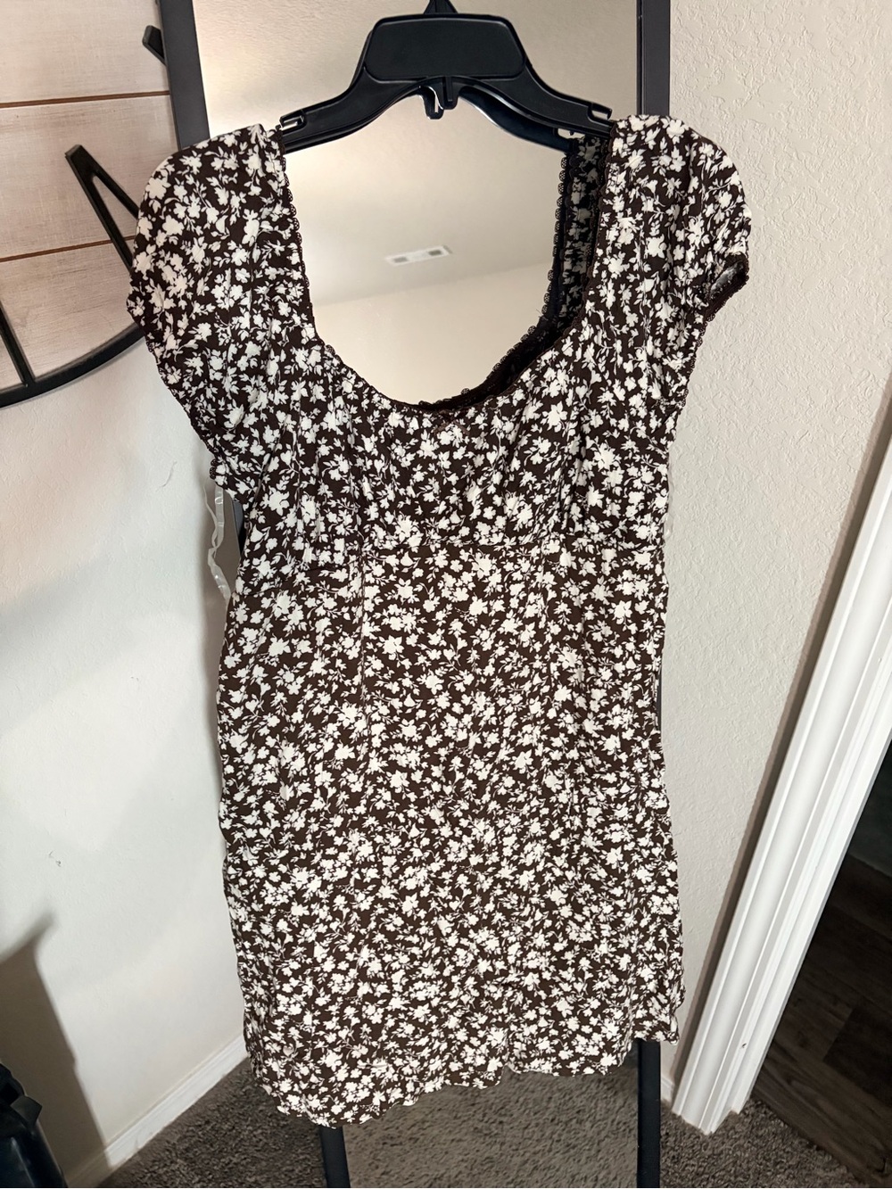 Divided Brown and White Floral Mini Dress